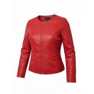 Colleen Lopez Red Faux Leather Jacket XL Gold Zip Lace Up Detail Moto Style NWOT